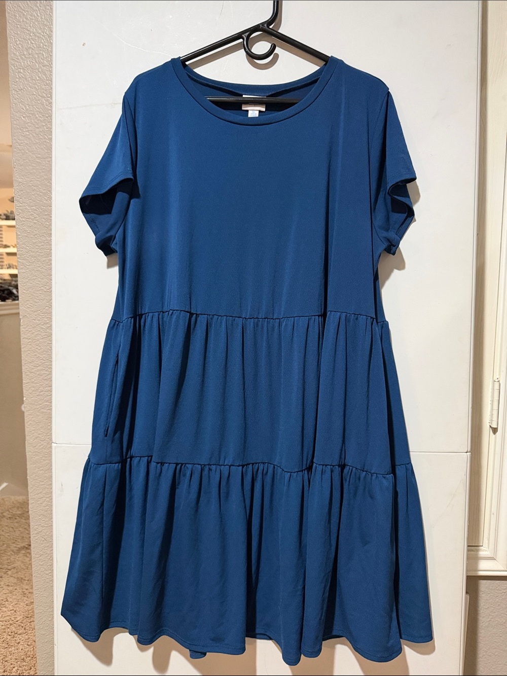 LuLaRoe Blue Ariel Crepe Tiered Midi Dress